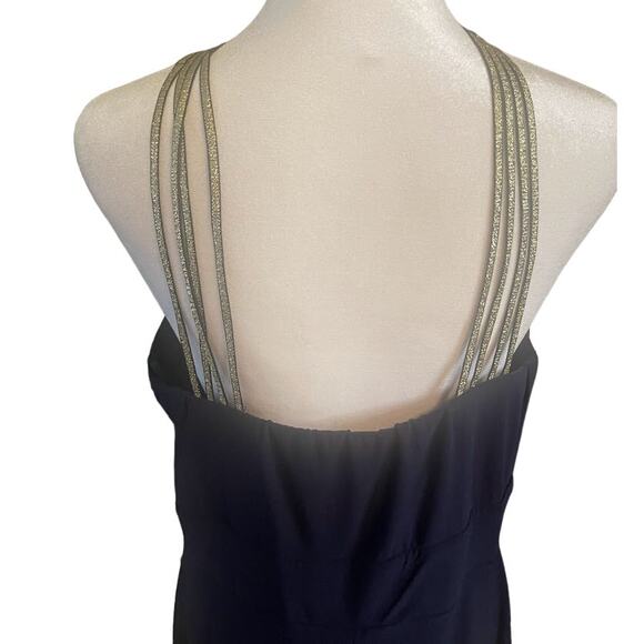 B. Smart Navy Gold Trim Halter Neck Dress Size 14W - Picture 3 of 5